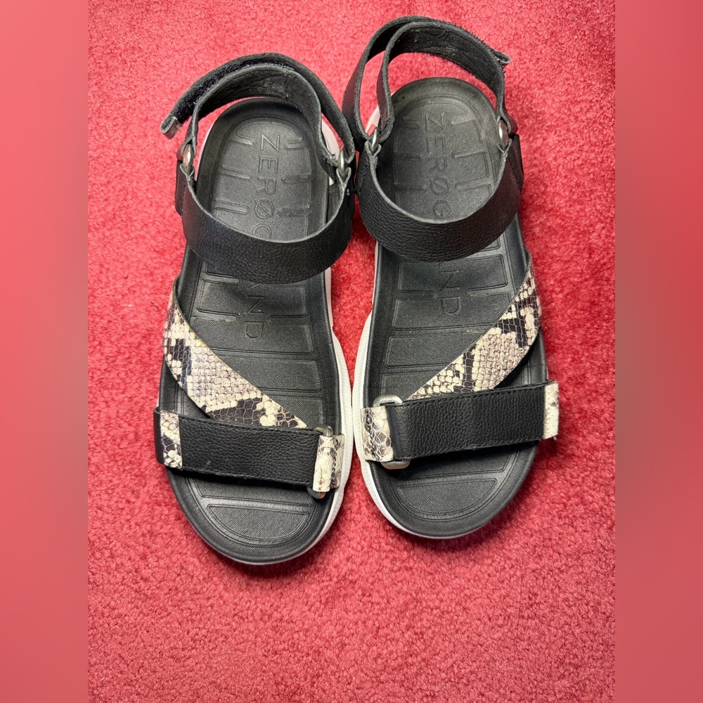 Cole Haan Black Sandals with Snake-Print Accents